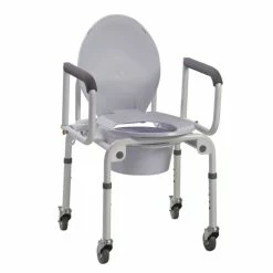 Drive Steel Drop Arm Commode With Wheels & Padded Arms